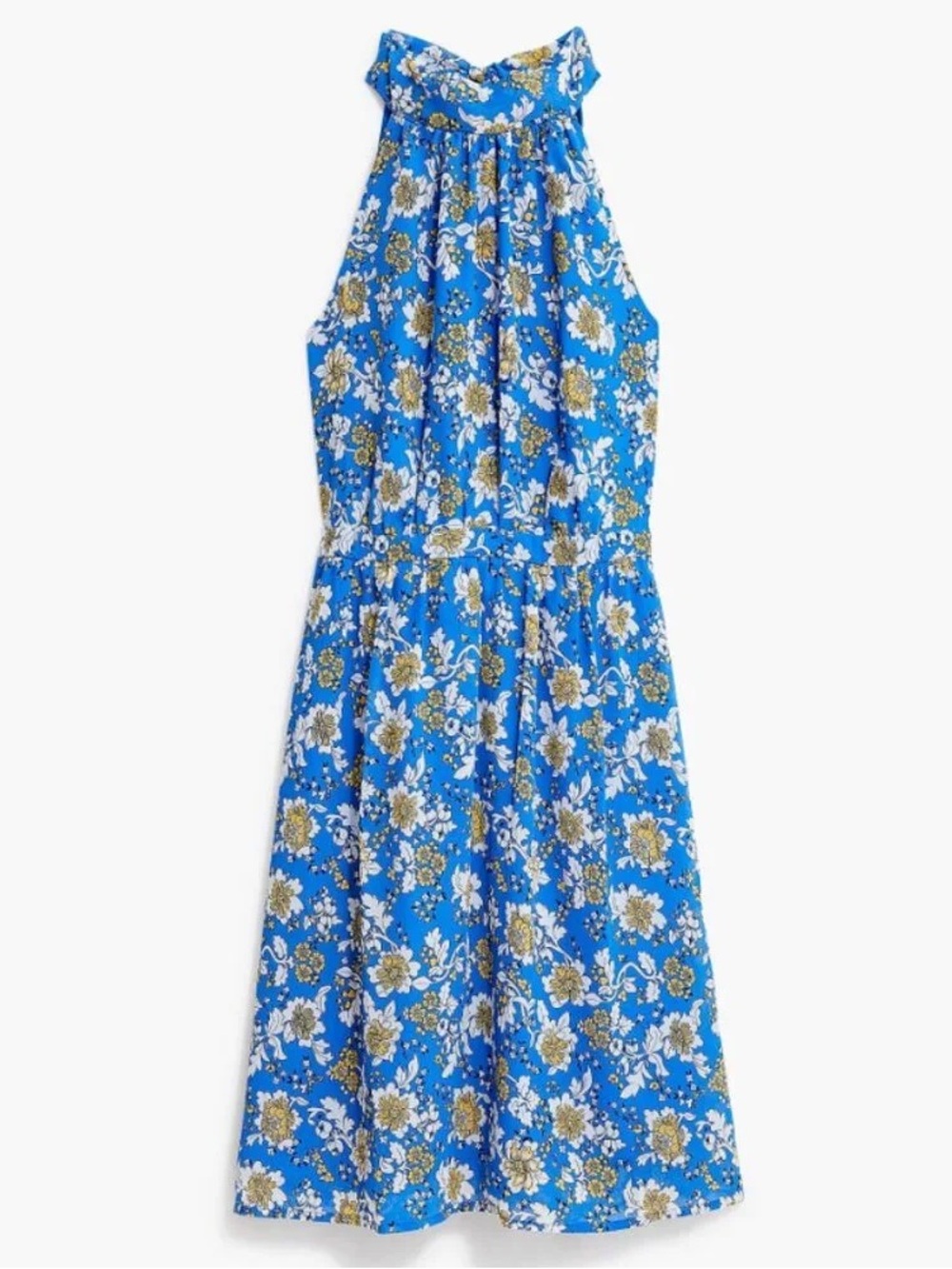 J. CREW Floral Tie Back Halter Dress Bluebells Blue Yellow Size 12